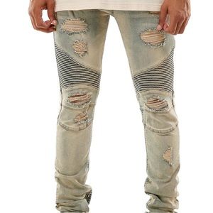 KDNK Destroyed Moto Ankle Zip Jeans
